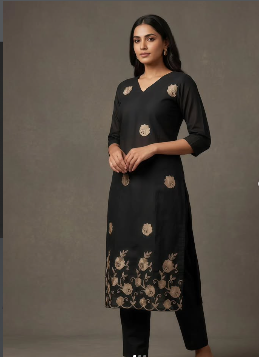 BLACK FLORAL KURTHA SET